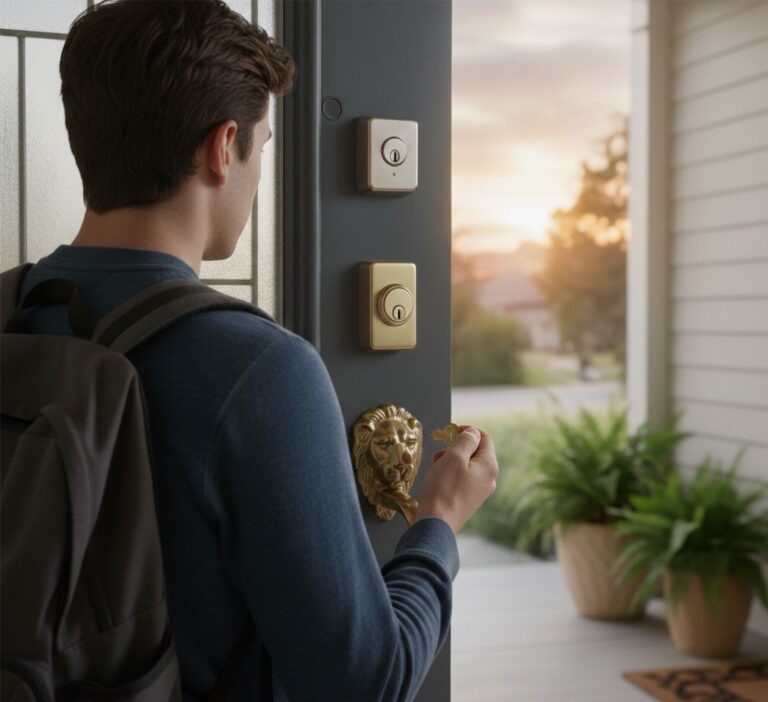 Home security tips while away: smart lock on front door